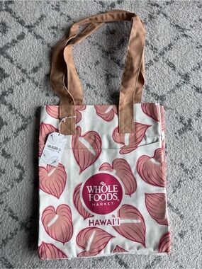 Tag Aloha x Whole Foods Hydro Anthurium 100% Organic Cotton Canvas Tote Bag NWT